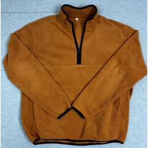Uniqlo Fleece 1/2 Zip Pullover Mens Large Orange Brown